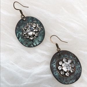 Blue Green Antique Finish Earrings